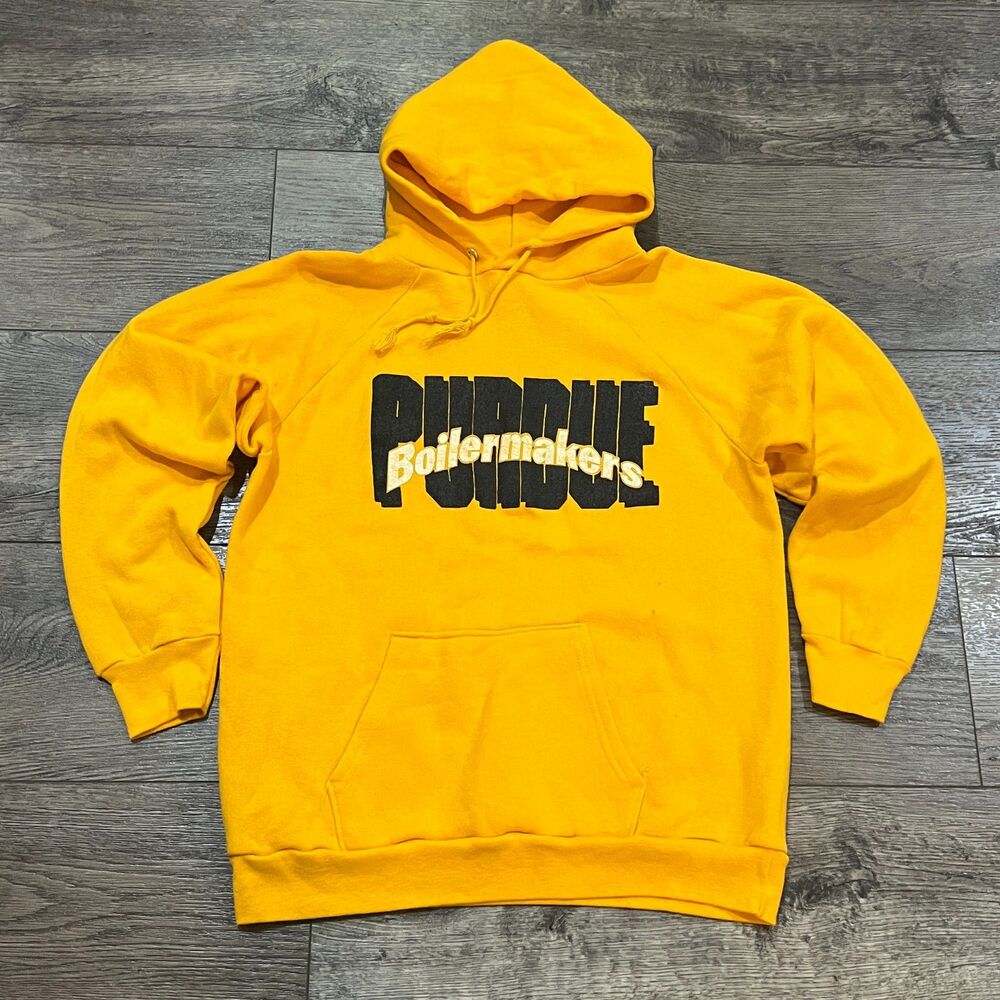 Vintage 80s Champion Purdue Boilermakers Gold Hoodie Sweatshirt Made in USA XL